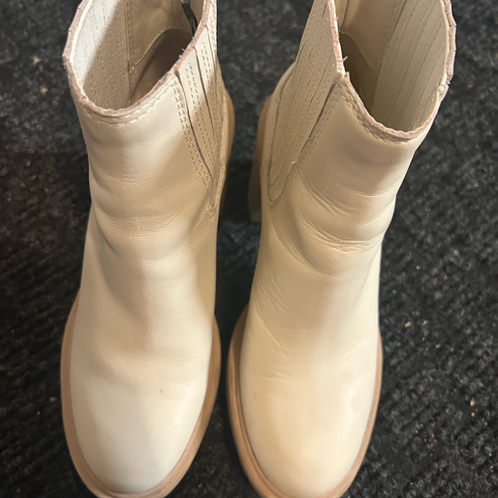 Dolce Vita Cream Leather Chelsea Ankle Boots